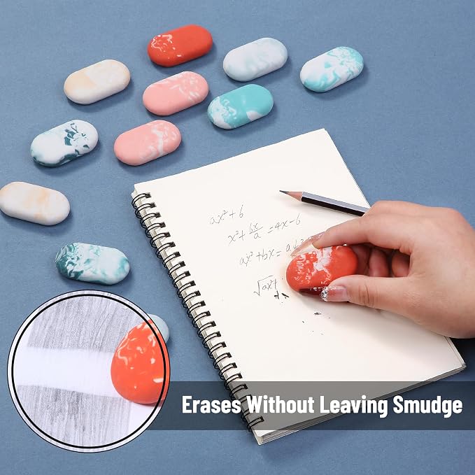 Mr. Pen- Marble Pencil Erasers, 12 Pack, 1" x 2" | Soft Rubber Marble Pencil Erasers for School, Office, Art Sketching, Homework, Exams, Clean Smudge-Free Correction