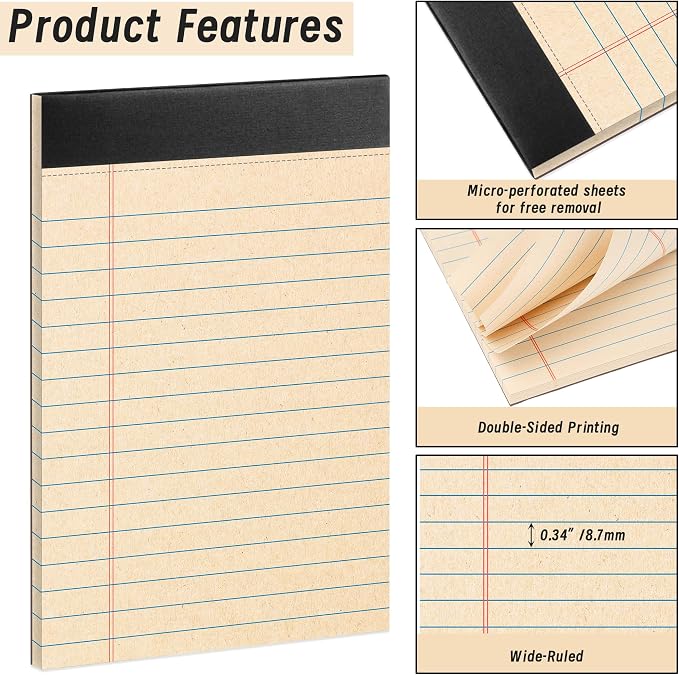 48 Pack Legal Pads 5 x 8 Inch Recycled Paper Writing Pads College Ruled | 30 Sheet Per Pad with Perforated Pages, Eco Friendly Memo Pads for Office, School and Home Notes, Lists and Daily Writing