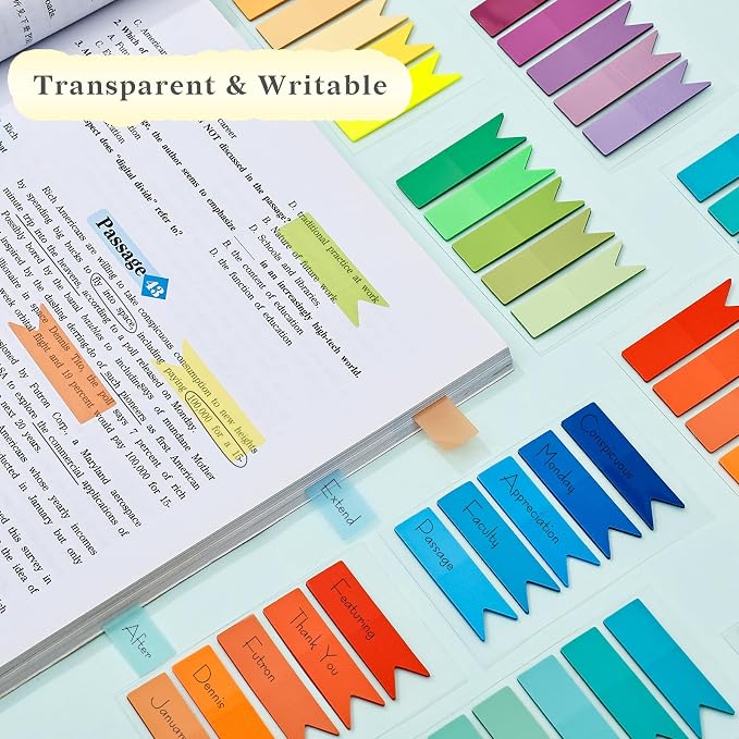 Temiary 1200 Pcs Transparent Sticky Index Tabs for Bible Study, Multicolor | Translucent Arrow Flag Tab Sticky Notes for Bookmarks Bible Tabs Notebook School Supplies