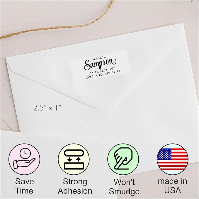 White Address Labels - Personalized Name Stickers, Custom Printed Return Mailing and Shipping Labels for Envelopes, Packages, Business, Home by PrettySweetParty (250, Serif and Script)
