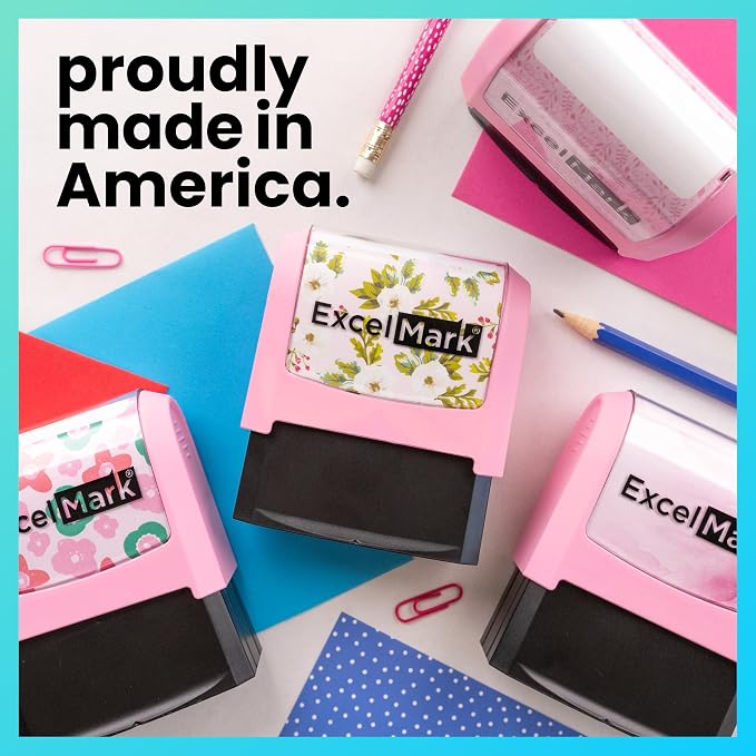 ExcelMark Address Stamp - Custom Return Address Stamp with Elegant Designs, Vibrant Colors & Patterns – Perfect for Mail, Invitations & Gifts (Pink, Foliage Edge)