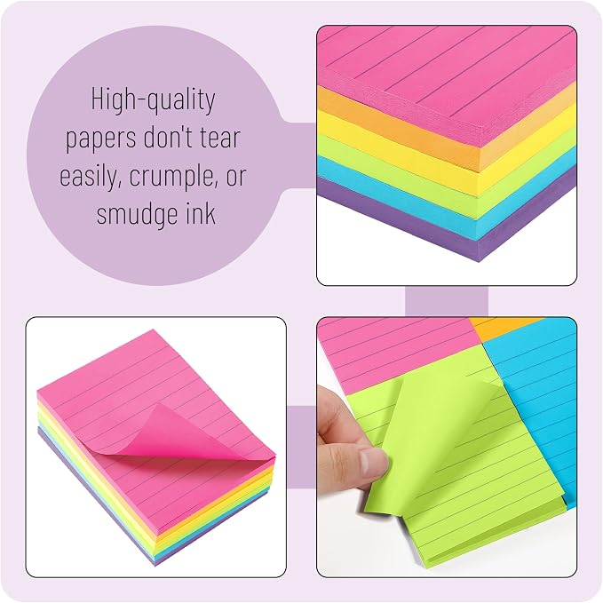 Mr. Pen- Lined Sticky Notes, 3" x 4", 6 Pads, 60 Sheets/Pad | Sticky Notes with Lines, Ruled Post Stickies, Memo Pads, Self-Stick Note Pad for Office, School, Home, Study