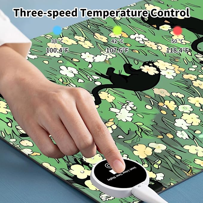 Warm Desk Pad,Heated Desk Pad,Office Mat,3 Heating Levels & 3 Hours Auto Shut-Off,31.5"*13" Gaming Mouse Laptop Keyboard Leather Desk Mat,Cat Floral Green