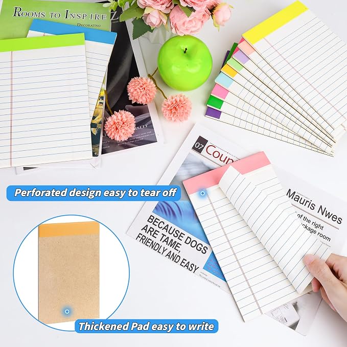 36 Pack Legal Pads 5 x 8 Inch Rainbow Notepads Wide Ruled Writing Pads | Wide Ruled Perforated Writing Pads for Office, School & Daily Notes; Colorful Memo Paper for Lists, Planning and Organization