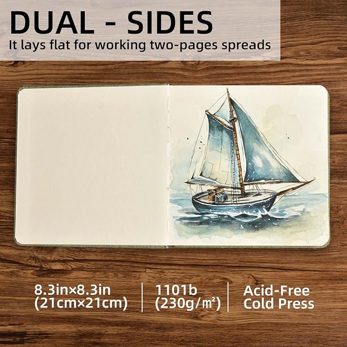 SEMLEART Watercolor Journal Sketchbook,8.3 * 8.3",140lbÀGSM Cotton Paper | 42 Sheets,Ideal for Painting, Drawing & Mixed Media,Pocket Mini Watercolor Notebook