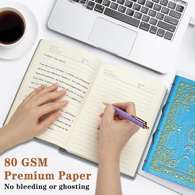 JOHSBYD Sun & Moon Faux Leather Notebook,Hardcover Executive Notebooks for Women Men,320Pages Journal Notebook with Pen,Vintage Sun & Moon Design,1 Pack Light Blue A5 (Sun Moon Light Blue)