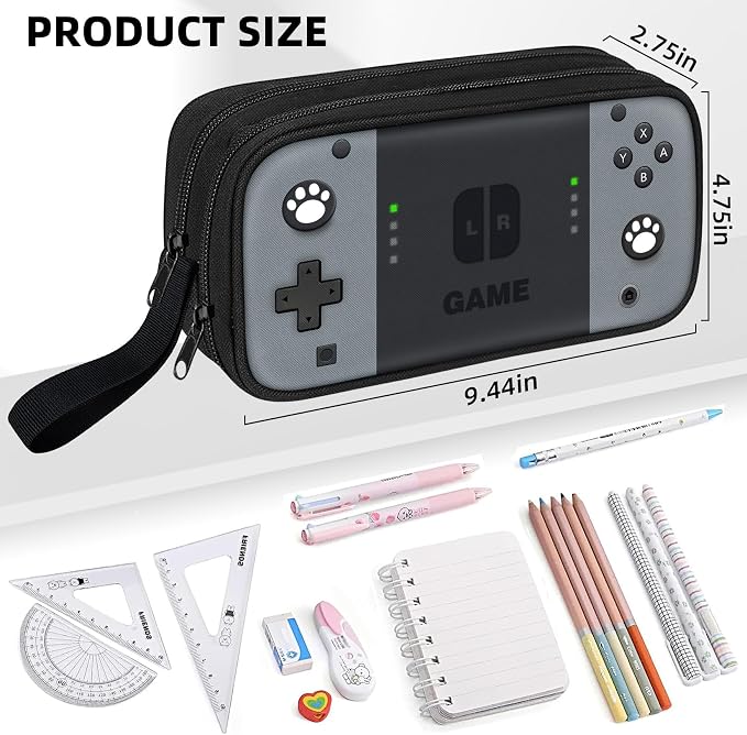 Gamer Pencil Case for Boys, Large Boys Pencil Pouch for Kids Teens School, Big Capacity Pen Box Pen Bag Organizer with 2 Compartments & Zipper