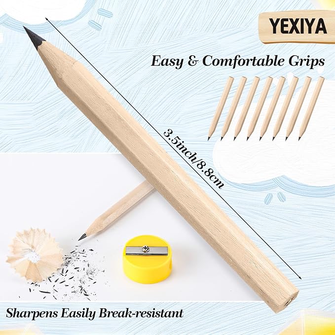 Yexiya Golf Pencils Bulk Half 2 HB 3.5 Pre Sharpened Hexagonal Yellow Wood Mini Pencils for Party Favors Kids School Classroom Office Supplies (350 Pcs)