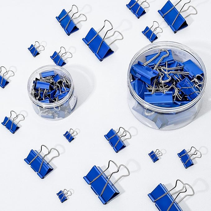 Temiary 60 Pcs Binder Clips, 0.6 Inch Mini Metal Binder Paper Clip with Container, Blue Small Paper Clamps Bulk for Office, Home, School Supplies