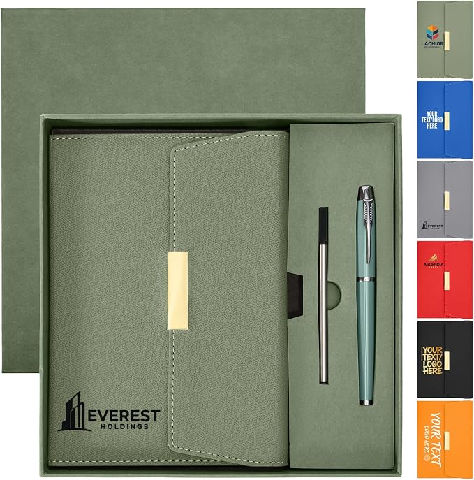 ENOMY Personalized A5 Notebook with Metal Pen & Gift Set Custom Notebook UV Printing Personalized Journal for Writing Work Plan College Gifts Men Women, Green