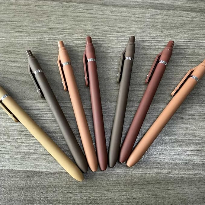 thinkor Gel Pens Black Ink, 7 Pcs 0.5mm Quick Dry Fine Point Smooth Writing Pens, Cute Office School Supplies Gifts for Women Student (7 Pcs Brown- Black Ink)