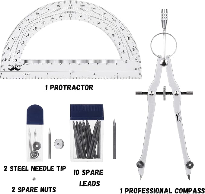Mr. Pen- Protractor and Compass Set, Compass Protractor Set, Protractor | Compass for Geometry, Math Compass, Compass School, Math Compass and Protractor, Geometry Tools Set