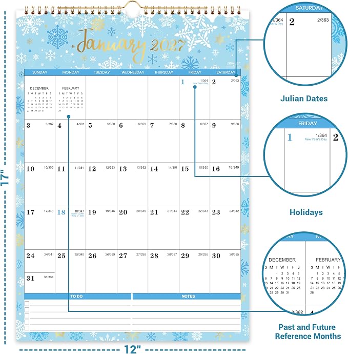 2027 Calendar - 2027 Wall Calendar, Jan 2027 - Dec 2027, Large Wall Calendar 2027, 12" x 17", 12 Monthly Calendar Large with Hanging Hook, Perfect for Organizing - 12 Different Themes