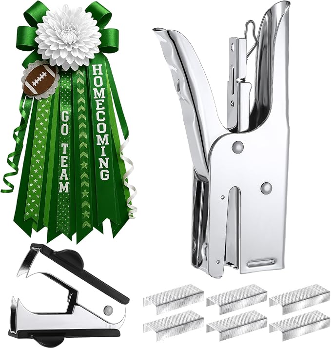 Homecoming Mum Supplies, Stapler Heavy Duty with 1000 Staples and Staples Remover Set, Ez Squeeze Handle Craft Stapler Homecoming Week Party Supplies for Back to School Football (Flower Not Included)