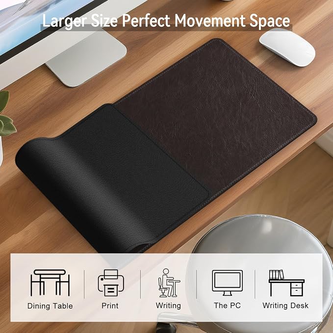 Imitation Crazy Horse Leather Desk Mat - Waterproof Desk Pad - Ideal for Large Mouse Pad and Desk Mats on Top of Desks (deep Coffe+Black, 33"*13")