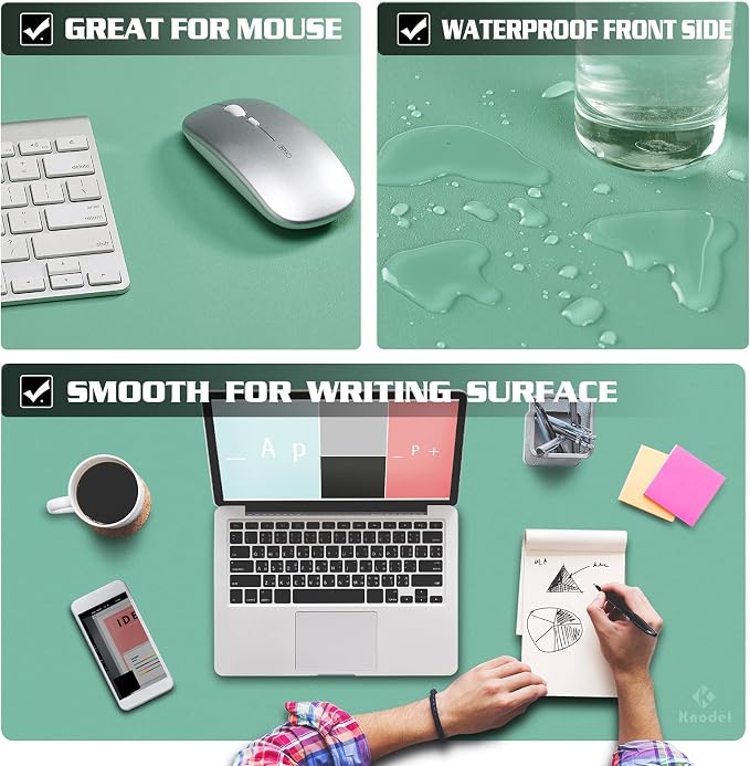 K KNODEL Small Desk Protector Mat, Leather Desk Pad (23.6"x13.8", Green) | Non-Slip Desk Mat, Desk Pads and Blotters, Desktop Mat, Desk Protector and Cover, Office Computer, Laptop and Keyboard Mat