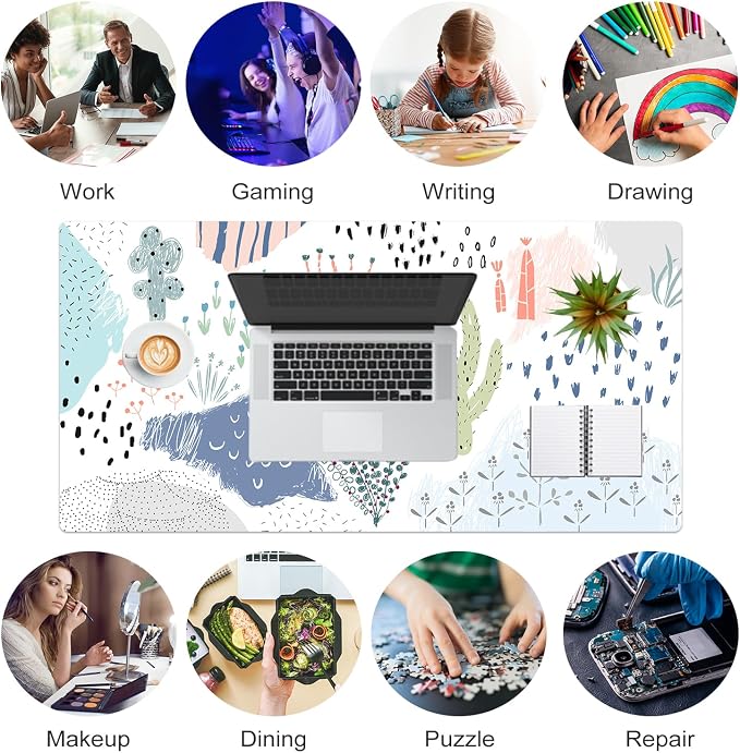 Colorful Star Large Mouse Pad, Waterproof PU Leather Abstract Desk Mat for Women Girls, Cute Desk Accessories Minimalist Home Office Decor, Kids Deak Pad Non-Slip Writing Mat 31.5" x 15.7"