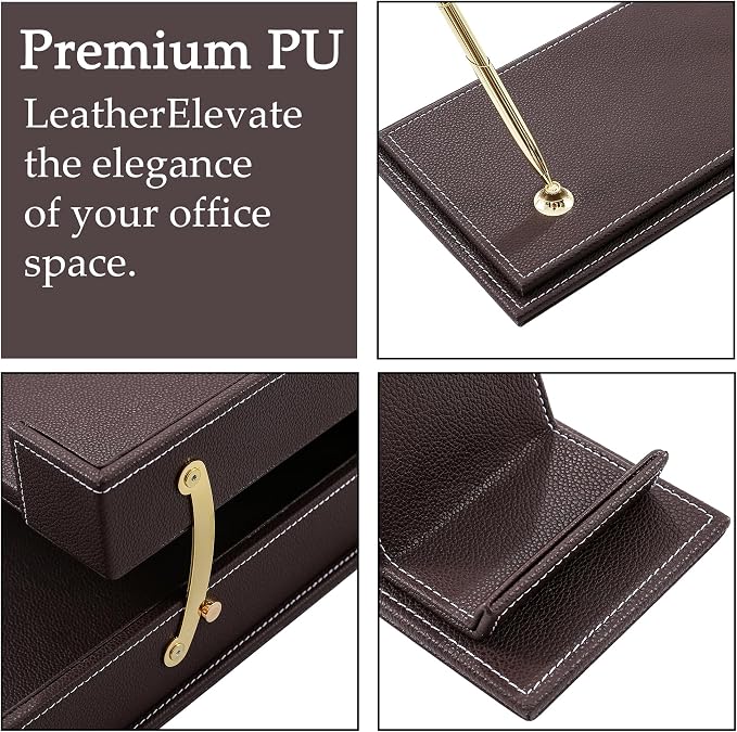 Leather Desk Set, 13-Piece All-in-One – Executive Desk Accessories & Office Supplies,Desk Organizer with Desk Pad & Blotter, 2-Tier Letter Tray, Luxury Office Desk Decor & Boss Gifts (Brown)