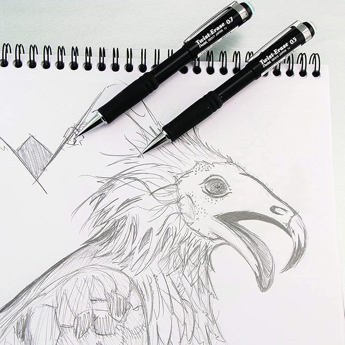 Pentel Mechanical Pencil 0.5 mm Twist Erase III, Twist Up Eraser, Pre-Loaded Super Hi-Polymer HB Lead, Black Barrel, 3-Pack