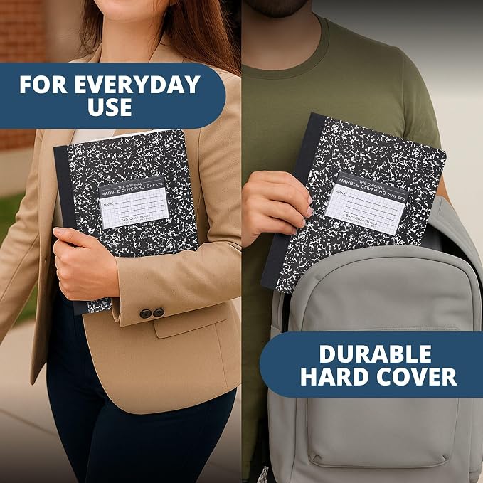 ROARING SPRING Hard Cover Composition Notebook, Black Marble Comp Book, 9.75″ x 7.5″, 5x5 Grid Graph Ruled, 80 Sheets (160 Pages), Made in USA