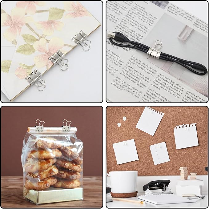 Office Supplies Set, Paper Clips, Push Pins and Binder Clips Set with Box for Office, School and Home(Silver)