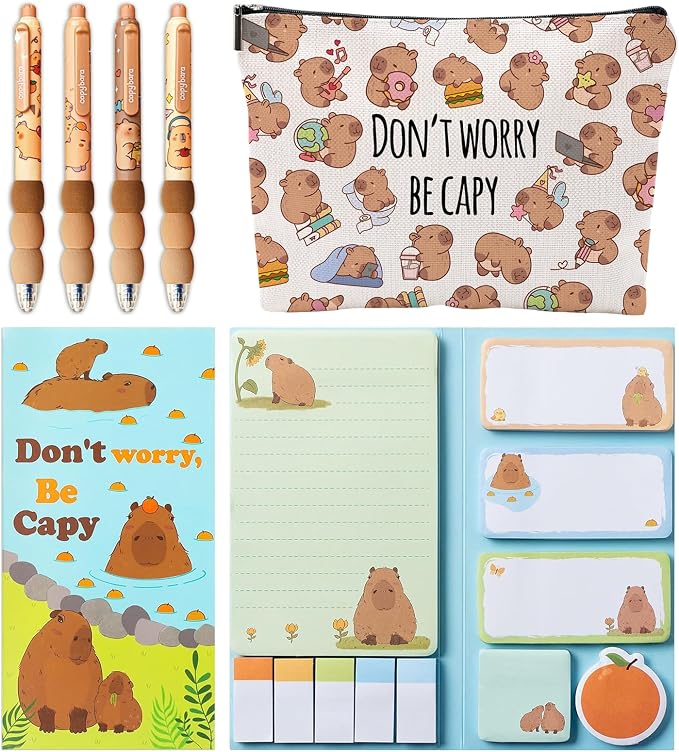 School Supplies for Girls, Cute Capybara Stationery Set with Pencil Case, Pens & Sticky Notes Set, Capybara Gifts Party Favor for Girls Stationery School Office Supplies (Capibara)