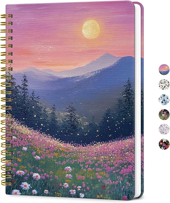 ZOTIA Lined Spiral Journal for Women, A5 Pretty Hardcover Notebook for Work, School & Office Writing, Aesthetic Writing Journal College Ruled, 140 Pages, 5.8" x 8.3", Twilight Bloom