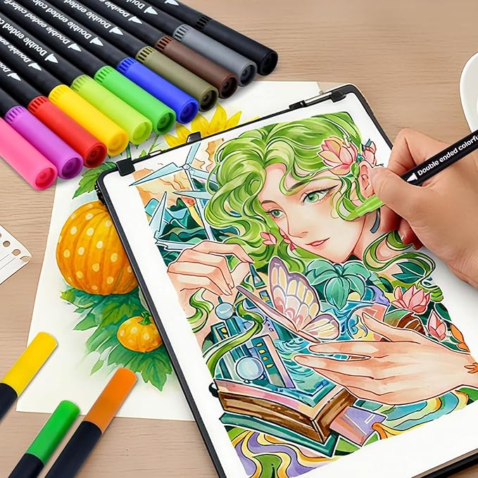 72 Colors Markers, Fine Tip and Brush Tip Coloring Markers Set for Artist Adults Colors Illustration, Dual Marker s Brush Pens Kit for Adult Coloring Book, School Supplies, Drawing Art DIY Crafts