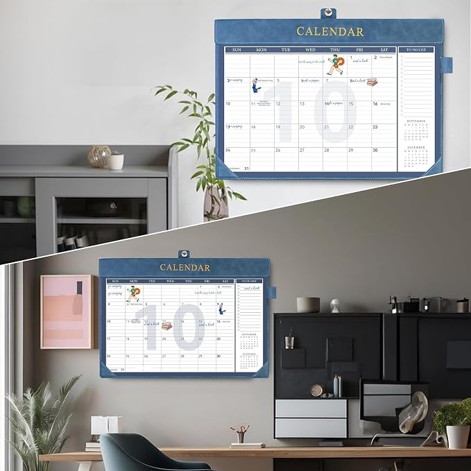Yoment Desk Calendar 2026-2027 with Desktop Mat, Large Desk Pad Calendar from Now to December 2027, 18 Months Leather Desktop Wall Calendar with Plastic Cover for Home Office School,17x 12,Blue