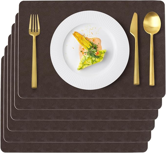 Coffee Plastic Placemats Set of 6, Faux Leather Waterproof Table Mats | Coffee Vinyl placemats,Wipeable and heat resistant table mats.Easy to clean,great for indoor and outdoor