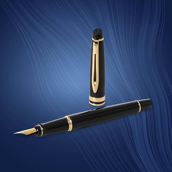 Waterman Expert Fountain Pen, Gloss Black with 23k Gold Trim, Fine Nib, Includes Gift Box - Luxury Writing