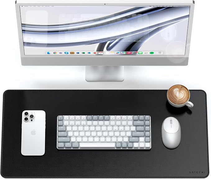 Satechi Vegan Leather Desk Mat, Large Mouse Pad Scratch and Water Resistant, Easy to Clean, Desk Pad for Office and Home, 26.8” x 12.4” x 0.1” - Black