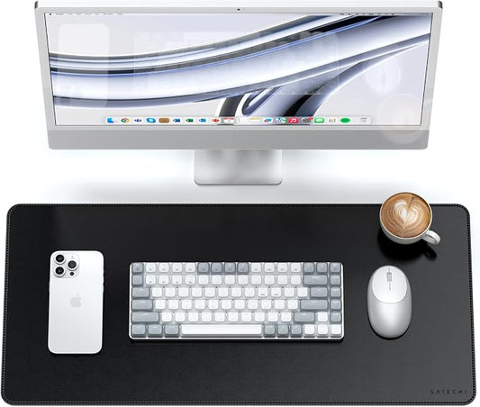 Satechi Vegan Leather Desk Mat, Large Mouse Pad Scratch and Water Resistant, Easy to Clean, Desk Pad for Office and Home, 26.8” x 12.4” x 0.1” - Black