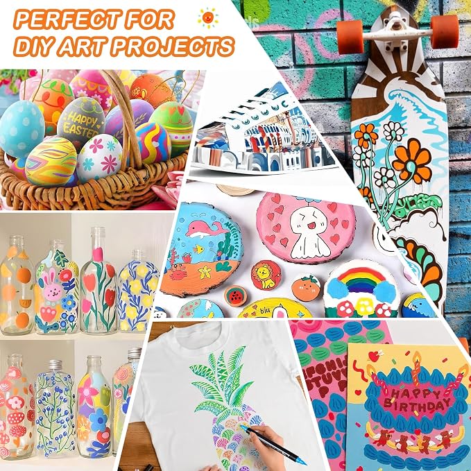 TANMIT 48 Colors Dual Tip Acrylic Paint Markers, Paint Pens Set with Brush Tip and Fine Tip For Fabric, Rock, Wood, Glass, Eggs, Scrapbook, DIY Crafts Making Art Supplies - Teacher Appreciation Gift
