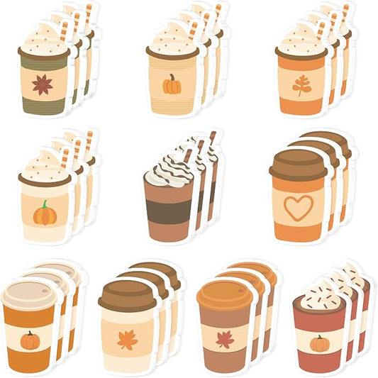 Xqumoi 30 Pack Fall Coffee Cup Sticky Notes - Autumn Theme Self Sticky Notepads Writing Memo Pads for Coffee Lover Thanksgiving Gift Class Reward Party Favors Goodies Bag Fillers Office Supplies