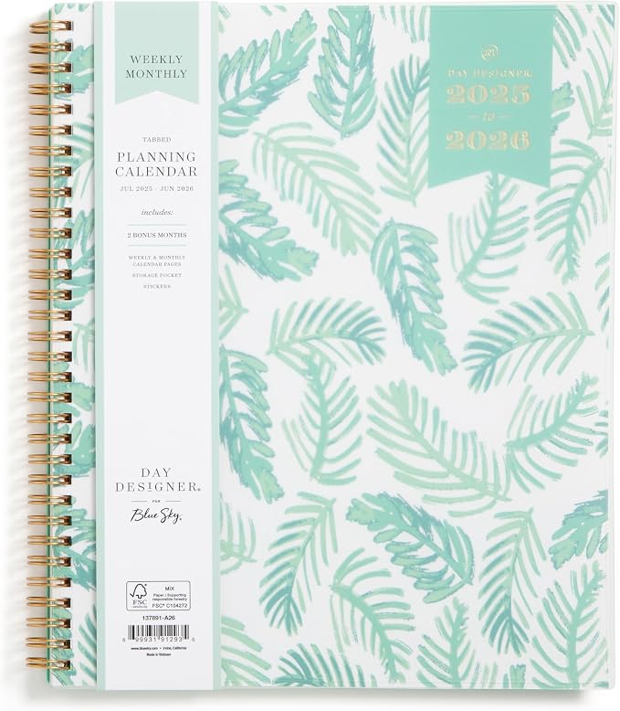 Blue Sky 2025-2026 Weekly & Monthly Academic Planner, 8.5"x11", Palms | July 2025 - June 2026, Flexible Cover, Laminated Tabs, Storage Pocket, Stickers, Academic Year, Day Designer