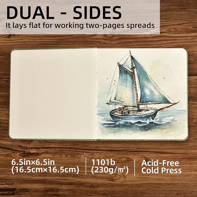 SEMLEART Watercolor Journal Sketchbook,6.5x6.5,140lbÀGSM Cotton Paper | 42 Sheets,Ideal for Painting, Drawing & Mixed Media,Pocket Mini Watercolor Notebook