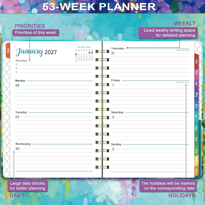 2027 Planner - 2027 Planner Weekly and Monthly, JAN.2027 - DEC.2027 | Planner 2027, 6.5" x 8.5", 2027 Calendar Planner Weekly and Monthly with Inspiring Quotes, Colorful Tabs, Pocket, Hardcover