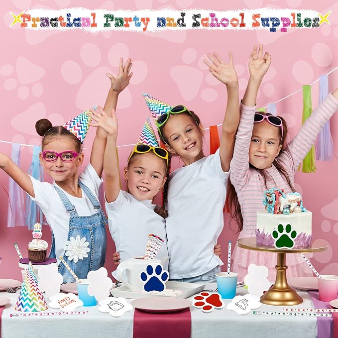 Weecent 32 Pcs Party Favors Kids Stationery Include 8 Colors Paw Print Pencil and Notpads Colorful Wooden Writing Pencils and Small Notebooks for Birthday Gifts Classroom Supplies