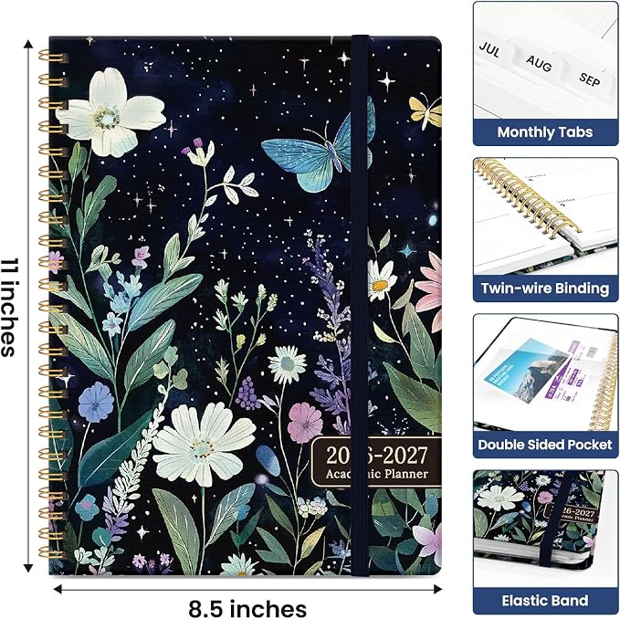 Planner 2026-2027, Academic Year Monthly and Weekly Calendar Planner, Jul 2026 - Jun 2027, Hardcover Teacher Student Planning Agenda book with Tabs, Perfect for School Office Supplies, 8.5" x 11" - Celestial