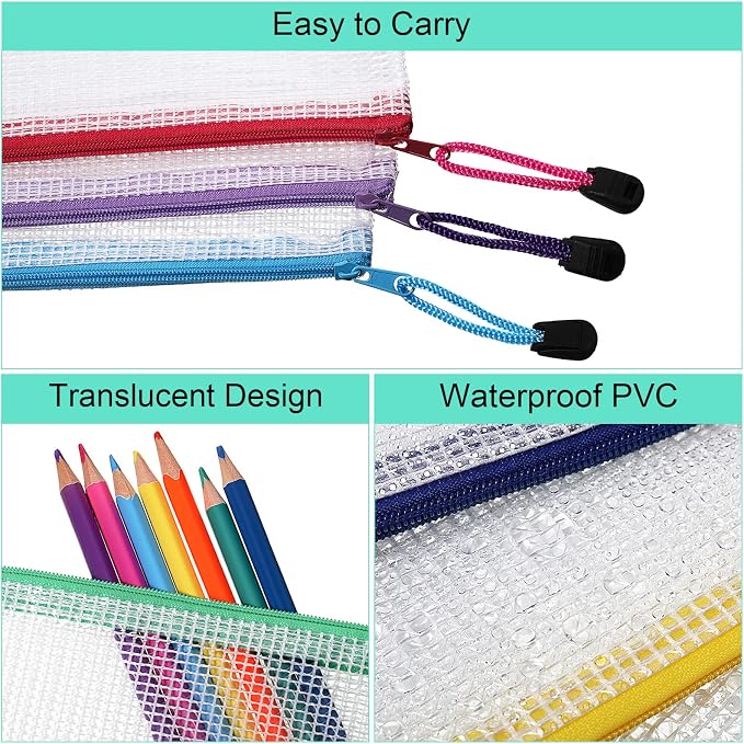 Harloon 150 Pack Pencil Pouch Bulk Gifts Graduation Mesh Zipper Pencil Cases 9.5 x 4.5 Inch Small Clear Holder Storage Multipurpose Cosmetics Toiletry Bags for Office Bill Travel(10 Colors)