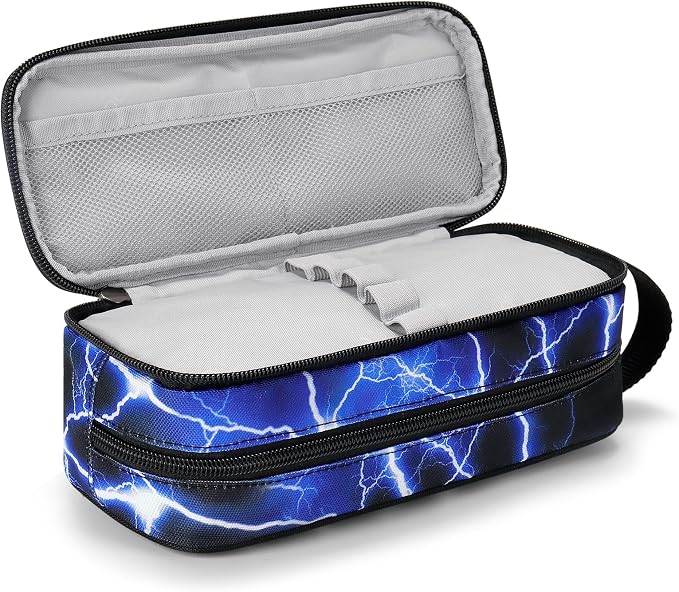 Choco Mocha Boys Pencil Case for Kids, Soft Large Zipper Pencil Pouch for Boys with 2 Compartments Boy Pencil Case for School Lightning Pencil Bag, Blue