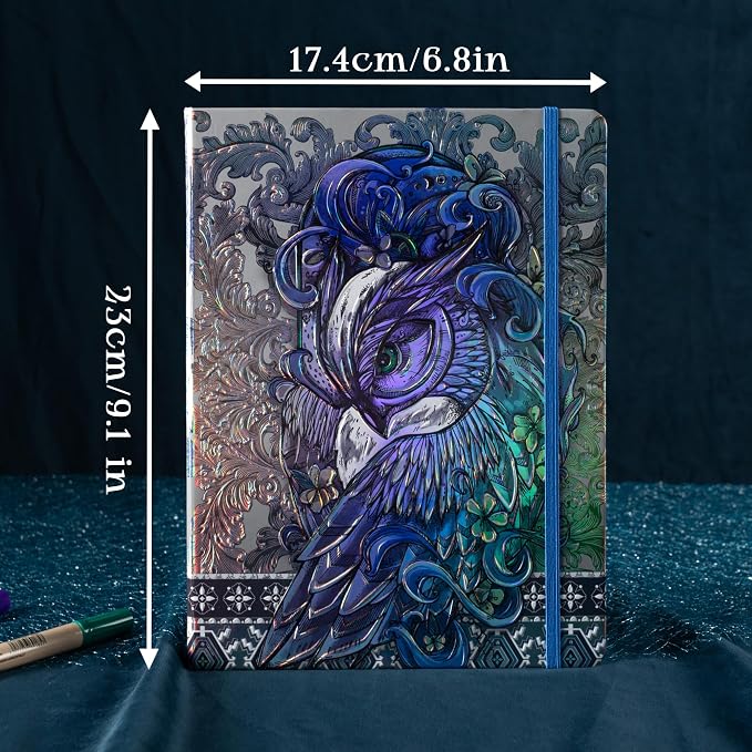 MGGAO B5 Lined Journal Notebook, Aesthetic Owl Embossed, Hardcover | Wide Ruled, 6.8" X 9.1", 192 Pages, Ribbon, Elastic Band, For Women & Men, For School & Office, Writing & Note Taking