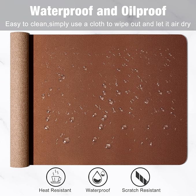 Hsurbtra Desk Pad, 35.5" x 17" PU Leather Desk Mat, XXL Extended Mouse Pad, Waterproof Desktop Blotter Protector, Non-Slip Ultra Thin Large Laptop Keyboard Writing Mat for Office Home, Brown