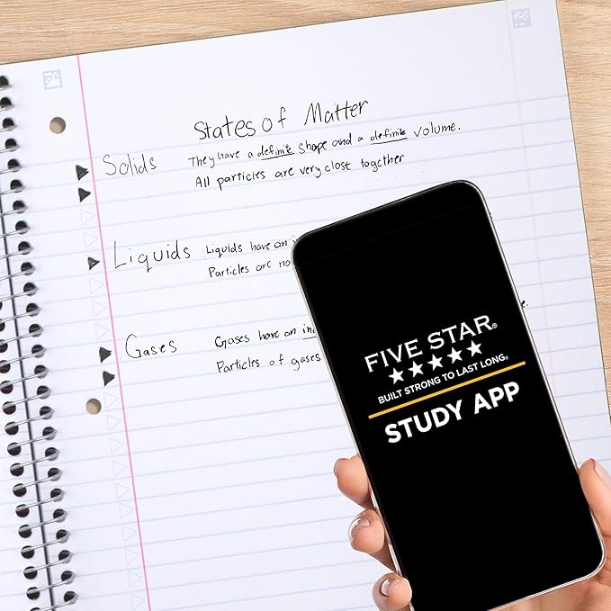 Five Star Spiral Notebook + Study App, 5 Subject, Wide Ruled Paper, 8" x 10-1/2", 200 Sheets, Fights Ink Bleed, Water Resistant Cover, Harvest Yellow (73469)
