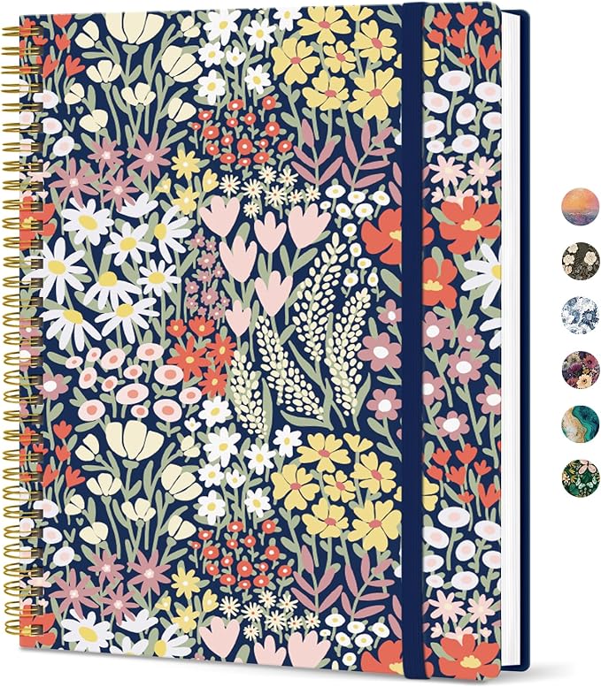 Taja Large Spiral Lined Journal for Women, 8.5" x 11" Notebooks for Work Collge Ruled, A4 Aesthetic Cute Journaling Notebooks for Writing, Plastic Cover, Spring Meadow