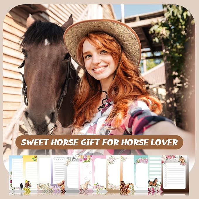 Chiisong 12 Pieces Horse Sticky Notes to Do List Notes Horses Lover Gift for Women, 3x4 Inch Animal Writing Memo Pads Flower 30 Sheet Pads, Animal Self Stick Memo Office Supplies Cute Small Gift