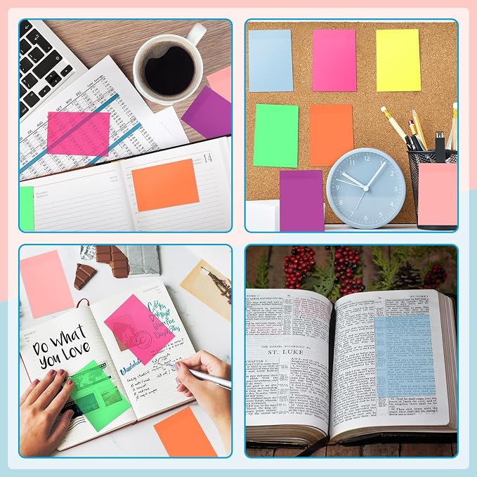 Yinder 4 x 6 Inch Transparent Sticky Notes Translucent Sticky Notes 240 Sheets Waterproof Clear Self Memo Pad See Through Back to School Bible Journaling Accessories Office School Supply(Bright)
