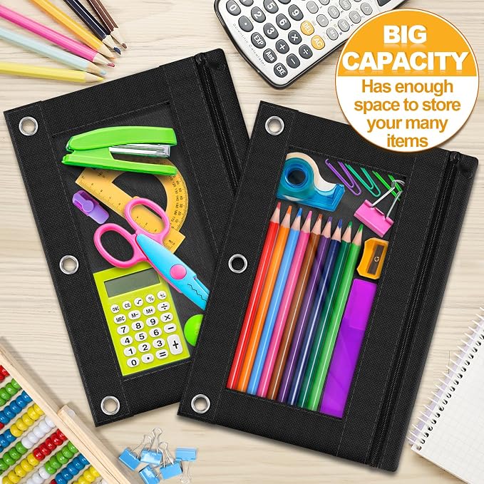 36 Pack Pencil Pouch for 3 Ring Binder Pencil Bags with Zipper Clear Window | 3 Ring Binder Pencil Pouch Multi-Color Pencil Case Sturdy & Durable Pen Bag for Office College Classroom School Supplies