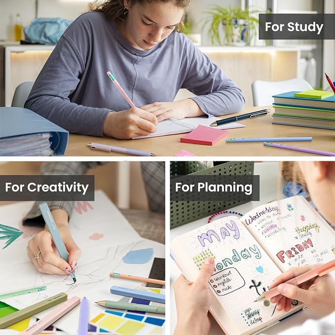 Cute Pencil Case With Supplies, 39 PCS Aesthetic Stationery Set with Pencil Pouch, 6 Black Ink Gel Pens, 12 Pastel Highlighters, 5 #2 HB Pencils, 4 Mechanical Pencils, Back to School Supplies - Black